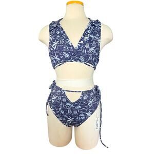 LA PORTE Swim Two Piece Set Blue Beach Design Size XL NWT